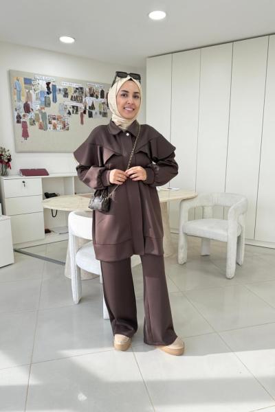 Volanlı Scuba Takım Kahverengi