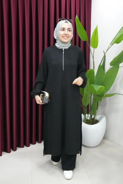 Yandan Yırtmaçlı Fermuar Detaylı Oysho Takım  Siyah