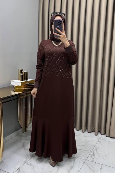 Aleyna Abiye Elbise Kahve