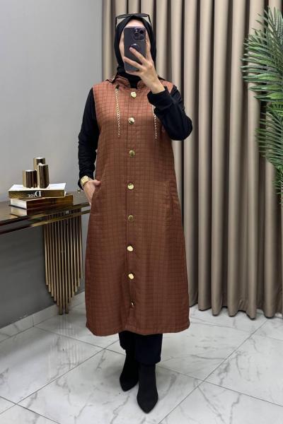 Aylin Kapitone Yelek Kahve