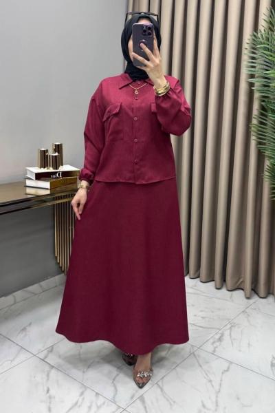 Ekin Ceket Etek Takım Bordo