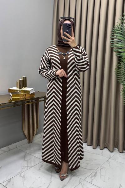 Sevde Hırka Kap Elbise Takım Kahve