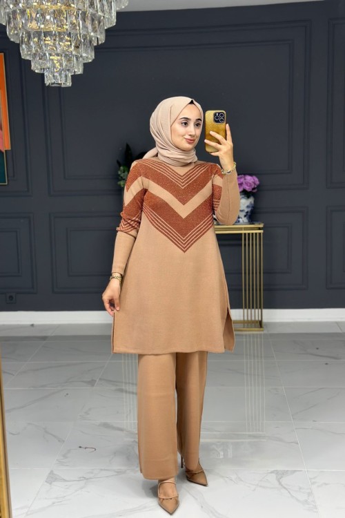 Ahlam şık triko takım - camel