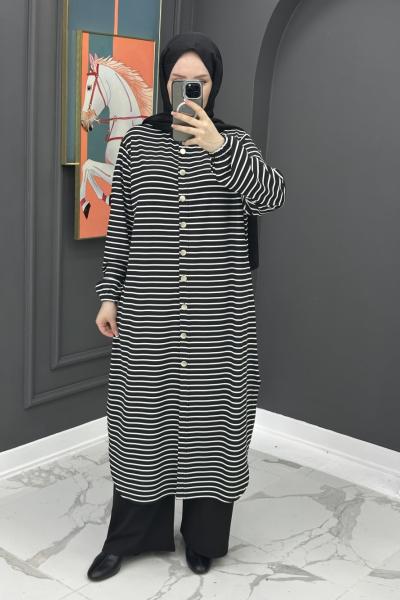 Çizgili Uzun Fitilli Takım - Siyah