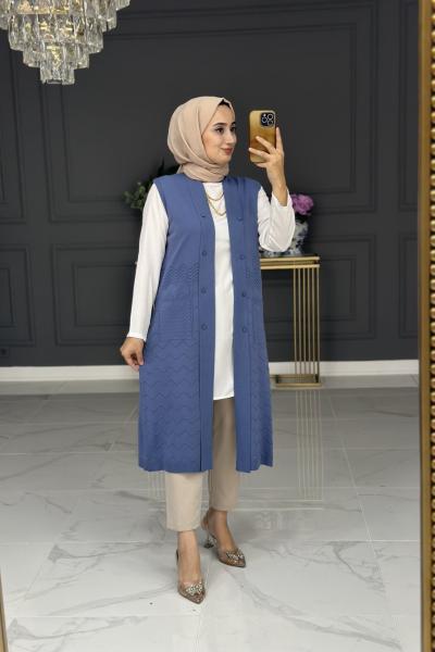 heidi triko uzun yelek - mavi