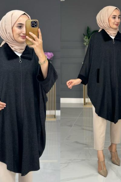 KADİFE PANÇO - SİYAH