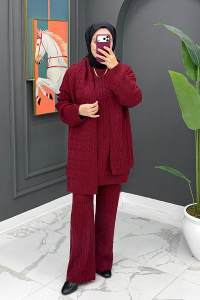 Neva Atkılı Triko Takım -  Bordo