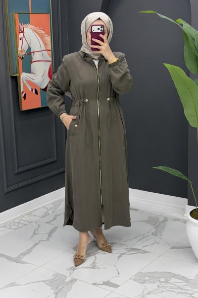 Qupra Kumaş Uzun Kap - Yeşil