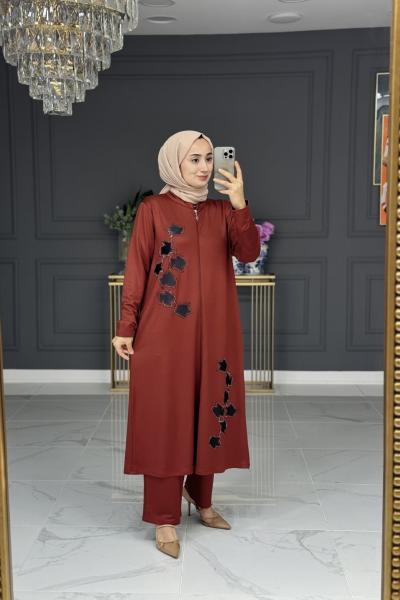 Şen uzun fermuarlı takım -taba