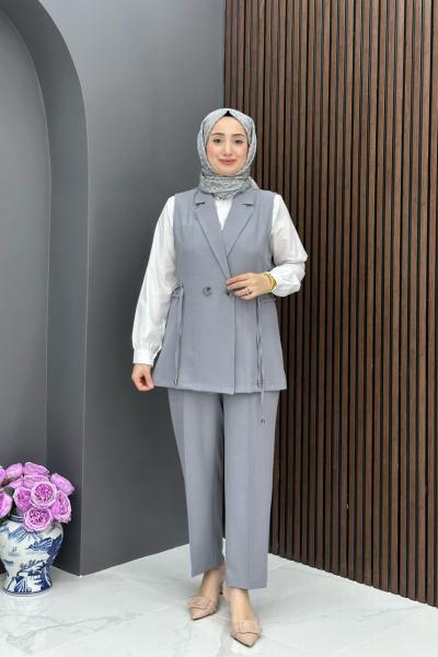 Yelekli Şık Takım - Gri