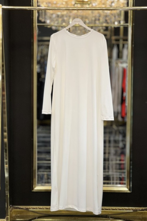 08-1066 Düz Kol İçlik Elbise Ekru