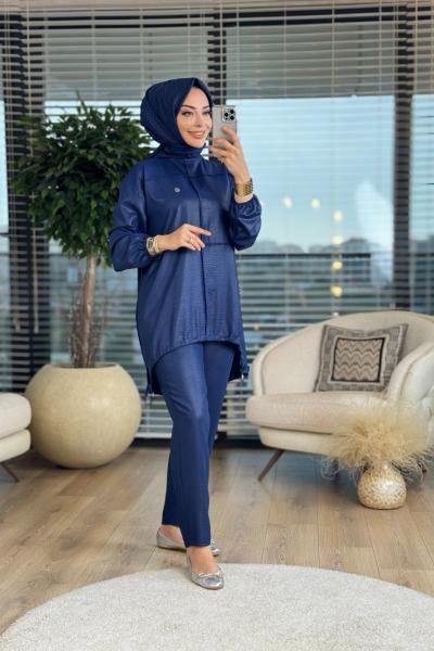100249 Nervür Detaylı İkili Takım Lacivert