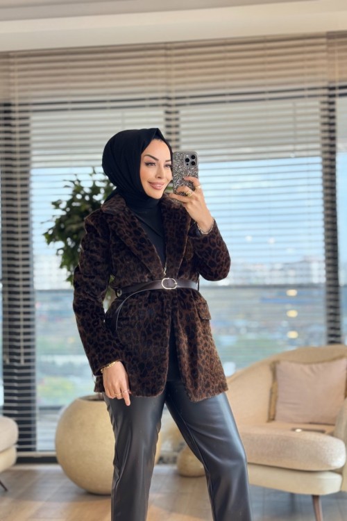 1005514 Leopar Kürk Blazer Ceket Leopar