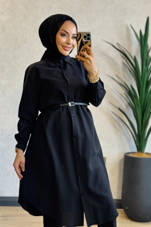 1009-2 Londra Keten Tunik Siyah