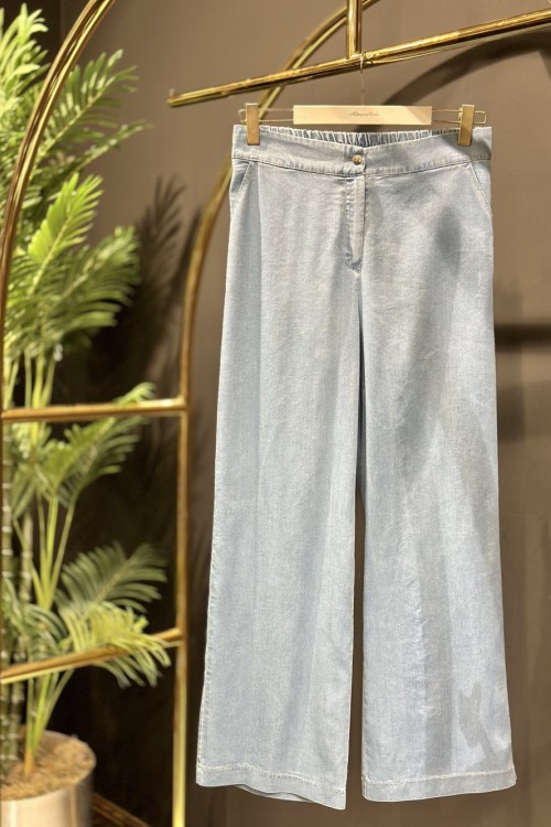1024 Tencel Bol Paça Pantolon Mavi
