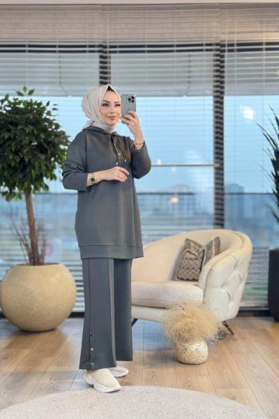 10603 Osyho Kapşonlu Payı Çıtçıtlı Tunik Haki