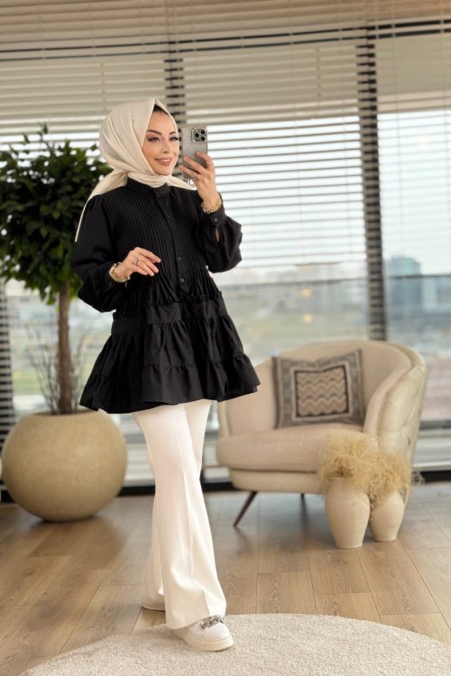 107 Ön Nervürlü Gömlek Siyah