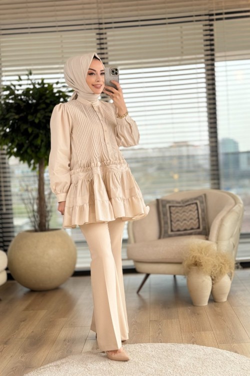 107 Ön Nervürlü Gömlek Bej