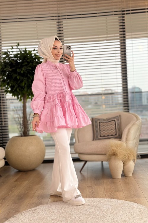 107 Ön Nervürlü Gömlek Pembe