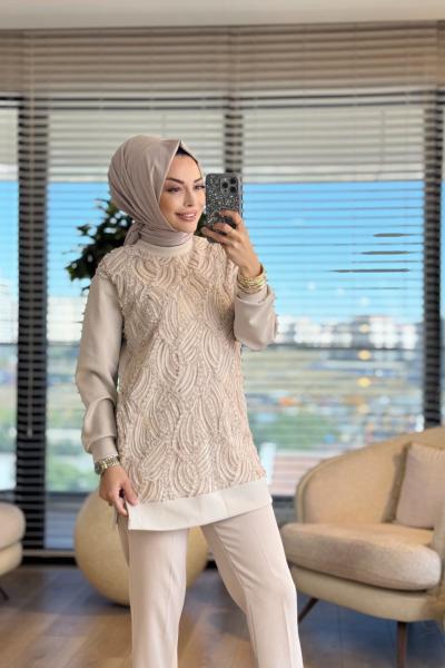 10726 Ön Sutaşlı Tunik Bej