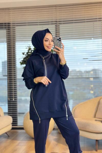 10731 Eteği Verev Fermuarlı Kap Lacivert  Bordo