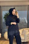 10766 Etek Ucu Dantelli Tunik Siyah