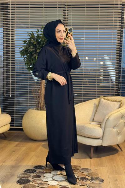12671 Sol Kolu Çıtçıtlı Elbise Siyah