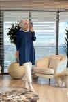 127 Kolları Lastik Örgü Triko Tunik Lacivert