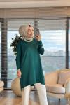 127 Kolları Lastik Örgü Triko Tunik Zümrüt