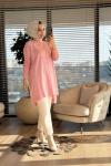 127 Kolları Lastik Örgü Triko Tunik Pembe