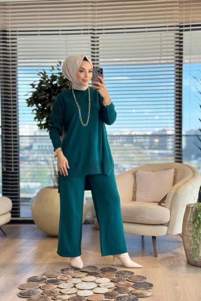 14051 İnterlok Efil Triko Pantolon Takım Zümrüt