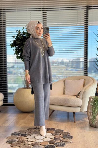 14051 İnterlok Efil Triko Pantolon Takım Antrasit