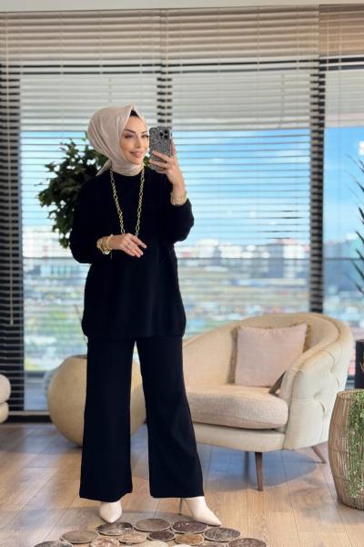 14053 Selanik Triko Pantolon Takım Siyah