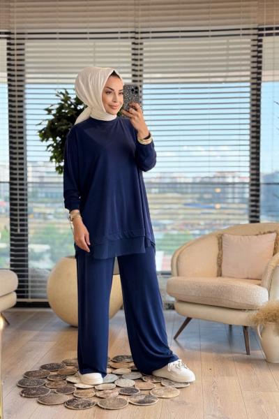 14352 Etek Ucu Şifonlu Takım Lacivert