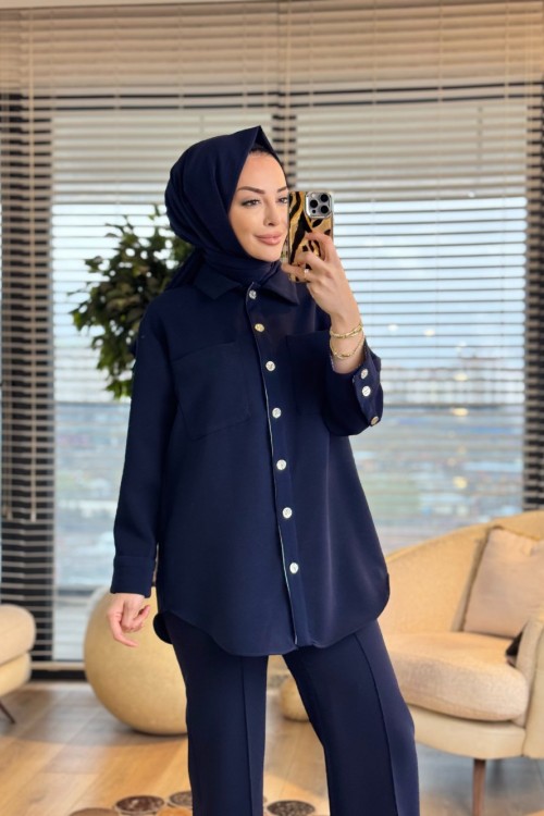 14464 Ön İki Cepli Metal Düğmeli Takım Lacivert