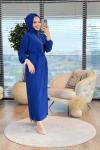 1505 Piliseli Kemerli Elbise Saks