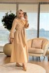1508 Önü Uzun Kuşaklı Elbise Bej