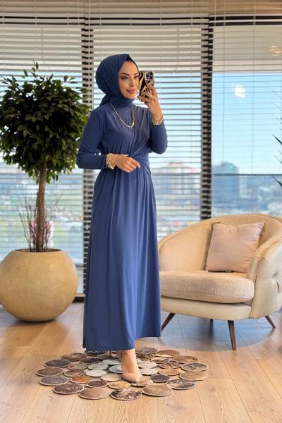 1514 Viona Yan Tokalı Sandy Elbise İndigo
