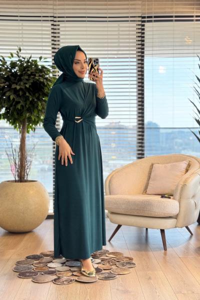 1514 Viona Yan Tokalı Sandy Elbise Zümrüt