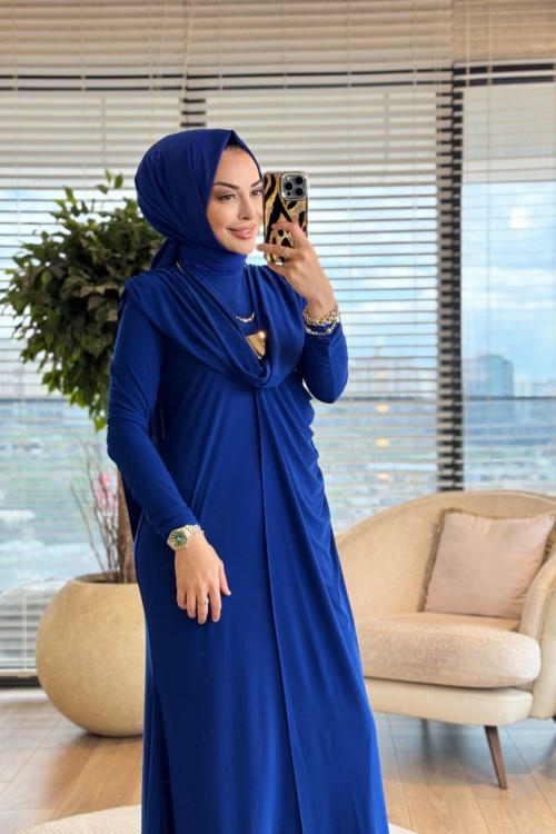1515 Asil Pelerinli Tokalı Sandy Elbise Saks