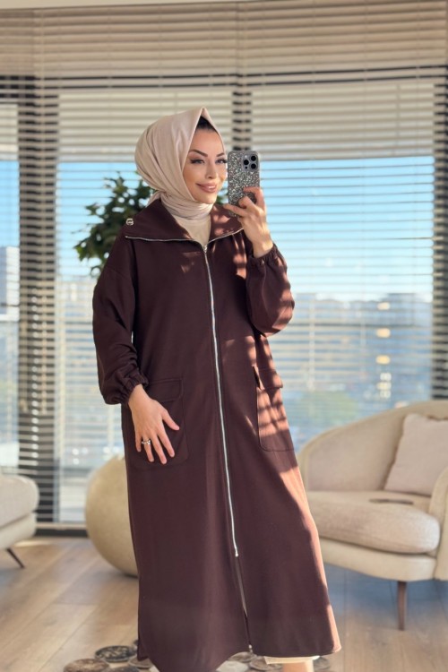 15225 Önden Cepli Ve Fermuarlı Kap Kahve