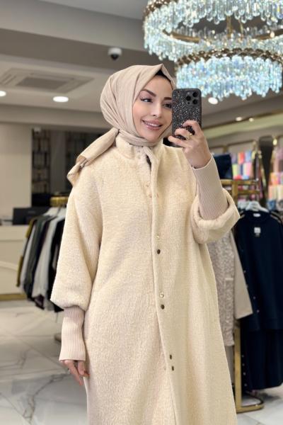 15230 Angora Patı Çıtçıtlı Kaban Bej