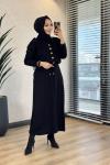 170 Ön Arka V Desenli Triko Elbise Siyah