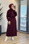 170 Ön Arka V Desenli Triko Elbise Bordo