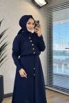170 Ön Arka V Desenli Triko Elbise Lacivert