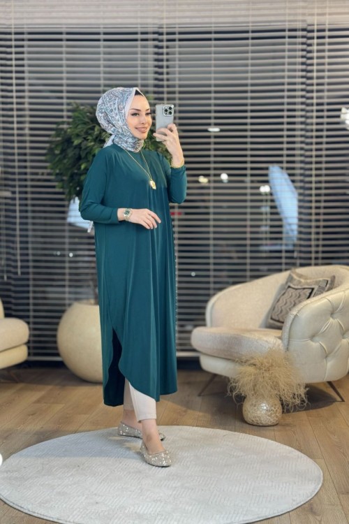 1735 Sandy Yarasa Kol Tunik Zümrüt