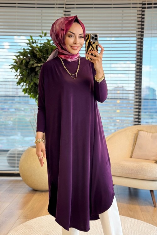 1735 Sandy Yarasa Kol Tunik Mor