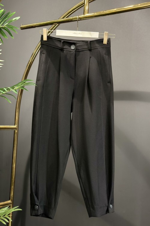 18123 Paçası Düğmeli Pantolon Siyah
