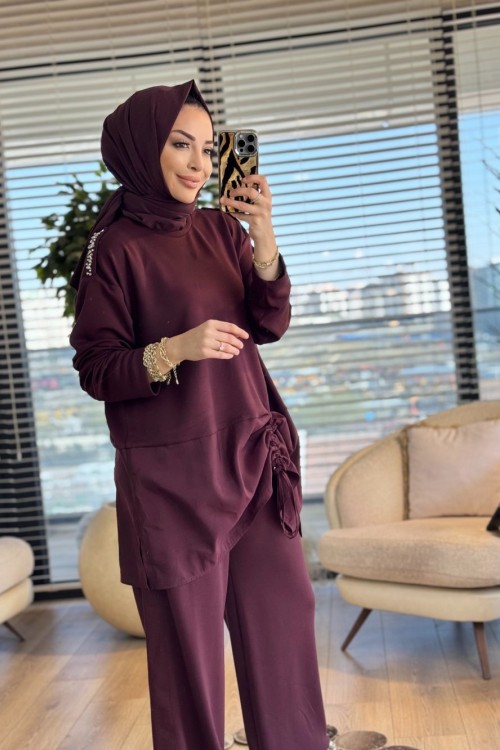19250 Şirin Büyük Beden Takım Bordo