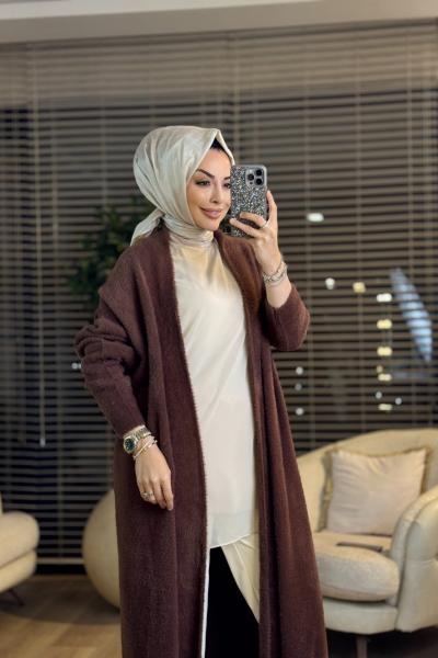 2025 Saçak Uzun Hırka Kahve
